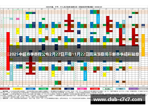 2025中超赛季赛程公布2月22日开幕11月22日圆满落幕揭示新赛季精彩篇章